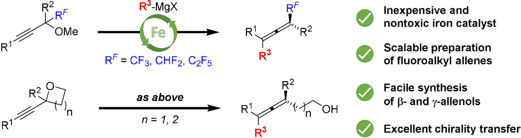 Iron-Catalyzed Cross-Coupling of Propargyl Ethers with Grignard Reagents for the Synthesis of Functionalized Allenes and Allenols
