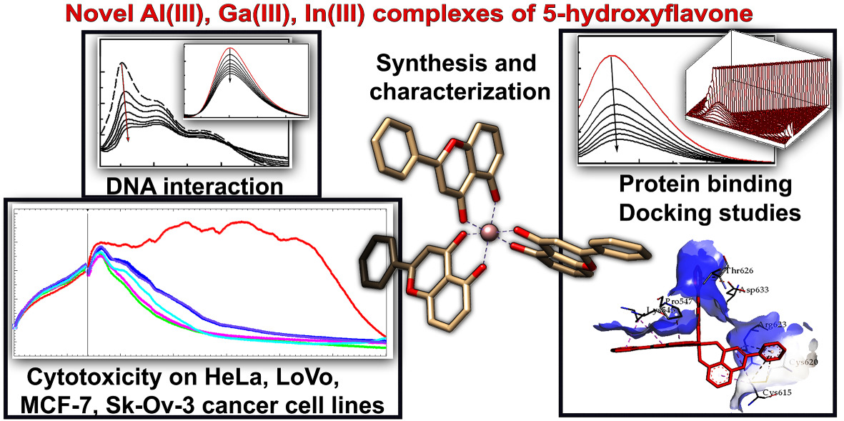 Cytotoxicity studies, DNA interaction and protein binding of new Al (III), Ga (III) and In (III) complexes with 5-hydroxyflavone