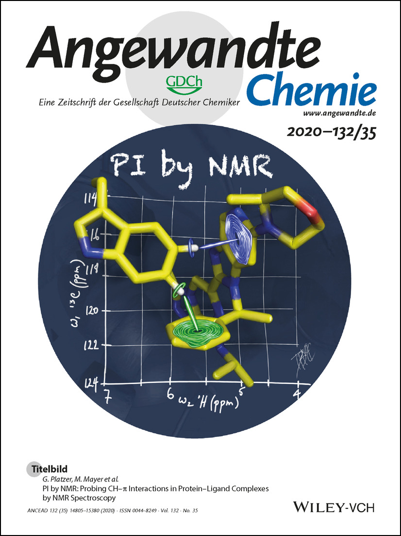 Titelbild: PI by NMR: Probing CH–π Interactions in Protein–Ligand Complexes by NMR Spectroscopy (Angew. Chem. 35/2020) Volume 132 Issue 35, 2020