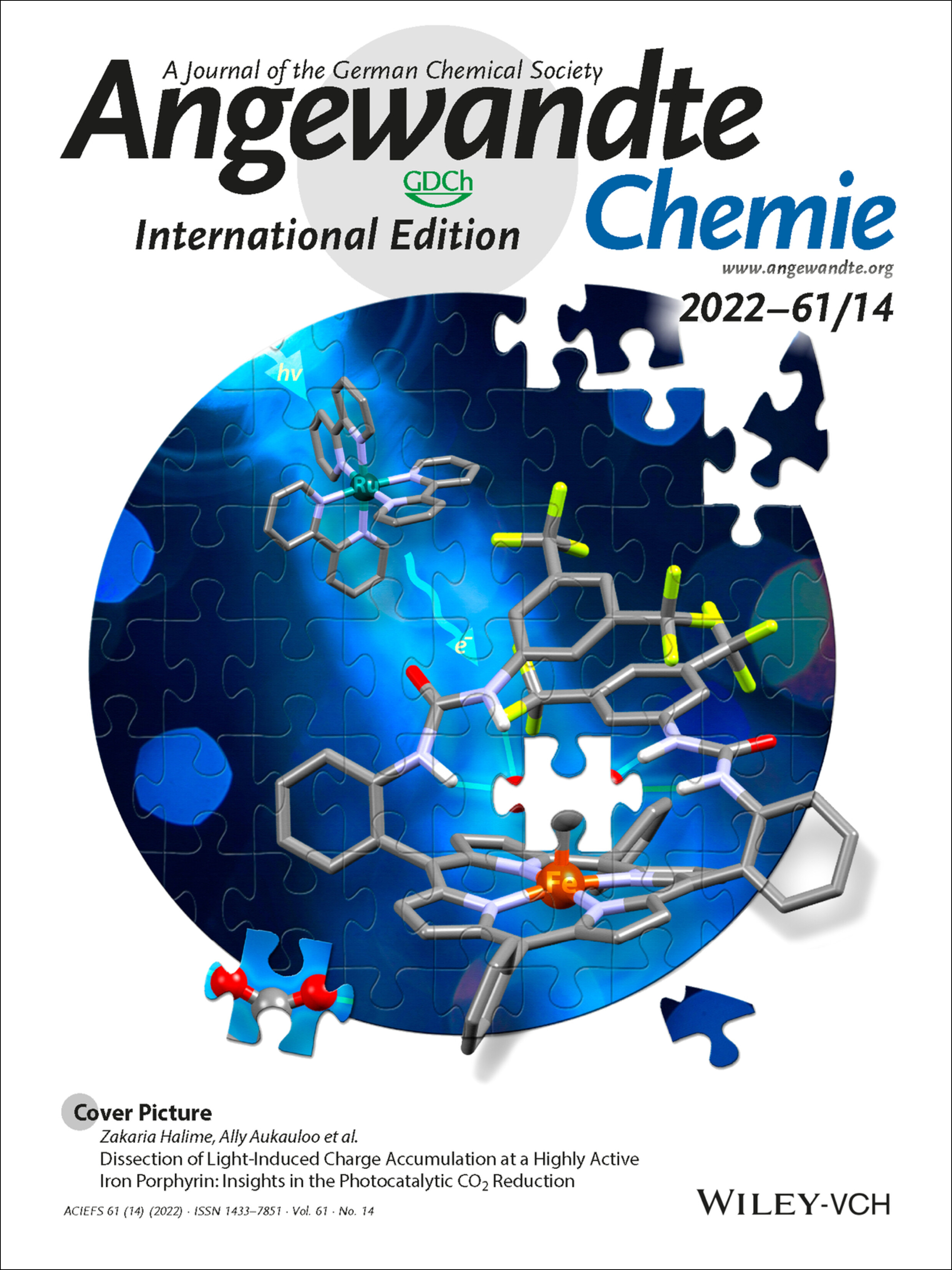 Cover Picture: Dissection of Light-Induced Charge Accumulation at a Highly Active Iron Porphyrin: Insights in the Photocatalytic CO2 Reduction (Angew. Chem. Int. Ed. 14/2022) Volume 61 Issue 14, 2022