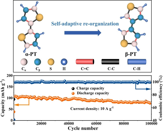 Self-Adaptive Re-Organization Enables Polythiophene as an Extraordinary Cathode Material for Aluminum-Ion Batteries with a Cycle Life of 100 000 Cycles