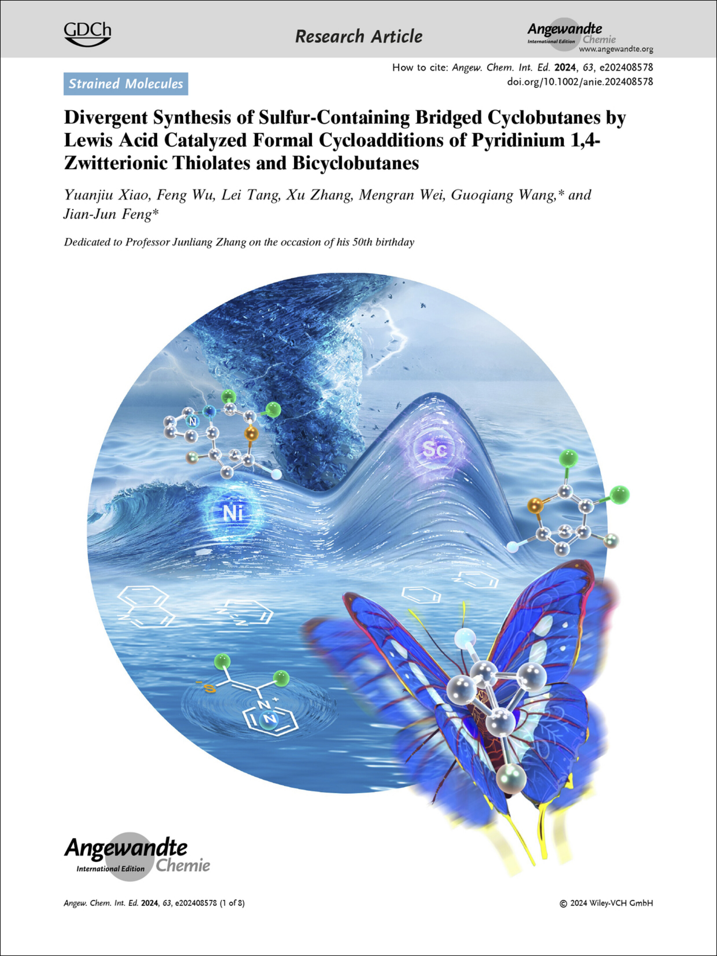 Frontispiece: Divergent Synthesis of Sulfur-Containing Bridged Cyclobutanes by Lewis Acid Catalyzed Formal Cycloadditions of Pyridinium 1,4-Zwitterionic Thiolates and Bicyclobutanes Volume 63 Issue 40, 2024