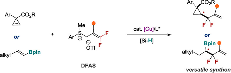 Copper-Catalyzed Highly Stereoselective Hydrodifluoroallylation of Cyclopropenes and Alkenyl Boronates with 3,3-Difluoroallyl Sulfonium Salts†