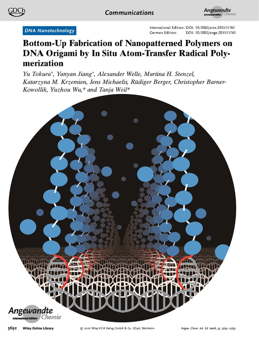 Frontispiece: Bottom-Up Fabrication of Nanopatterned Polymers on DNA Origami by In Situ Atom-Transfer Radical Polymerization Volume 55 Issue 19, 2016