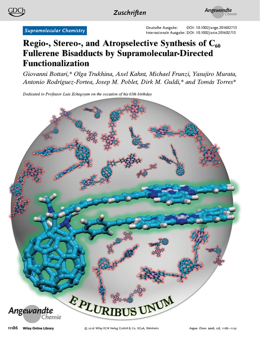 Frontispiz: Regio-, Stereo-, and Atropselective Synthesis of C60 Fullerene Bisadducts by Supramolecular-Directed Functionalization Volume 128 Issue 37, 2016