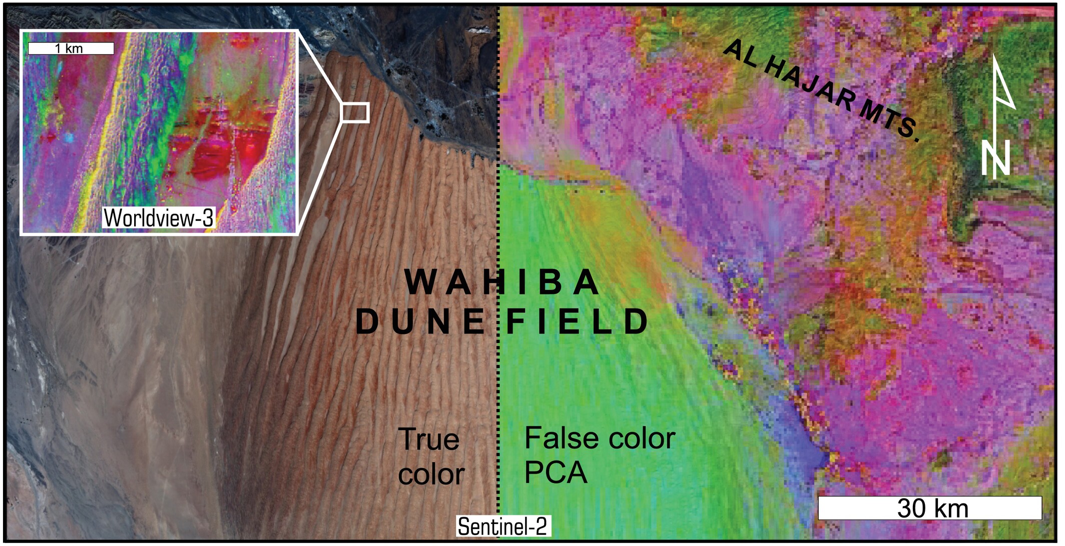 Mineralogical characterisation of aeolian sands using multispectral satellite datasets: Implications for dune field evolution, Wahiba Dune Field, Oman