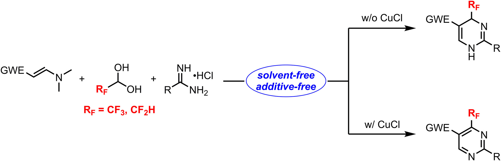 Switchable Multicomponent Cyclization Reactions to Access Fluoroalkylated Dihydropyrimidines and Pyrimidines under Solvent-Free Conditions