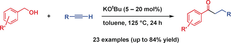 C−C Bond Formation of Benzyl Alcohols and Alkynes Using a Catalytic Amount of KOtBu: Unusual Regioselectivity through a Radical Mechanism