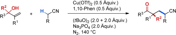 Copper-Catalyzed Cyanomethylation of Allylic Alcohols with Concomitant 1,2-Aryl Migration: Efficient Synthesis of Functionalized Ketones Containing an α-Quaternary Center