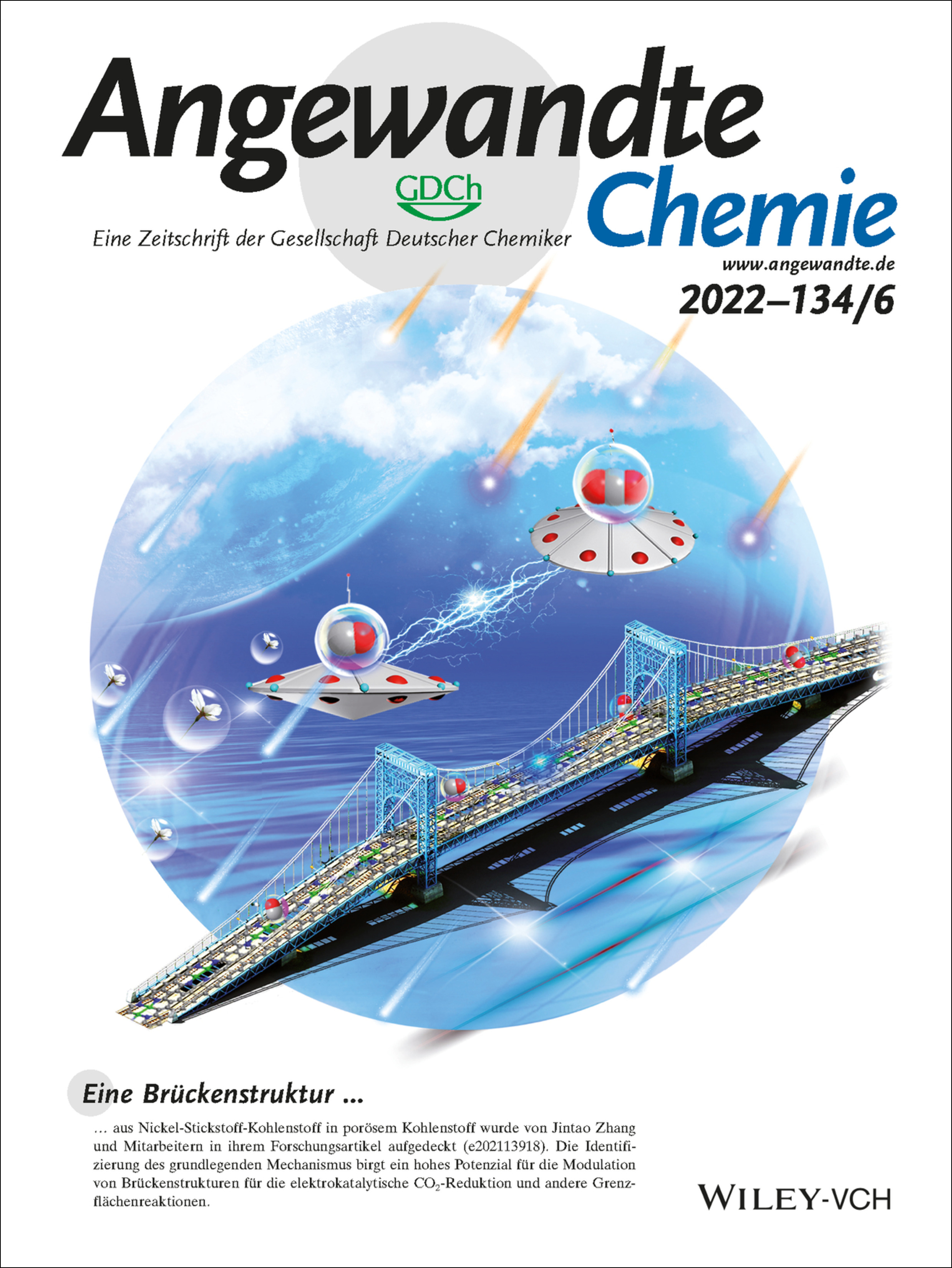 Innenrücktitelbild: Atomic Bridging Structure of Nickel–Nitrogen–Carbon for Highly Efficient Electrocatalytic Reduction of CO2 (Angew. Chem. 6/2022) Volume 134 Issue 6, 2022