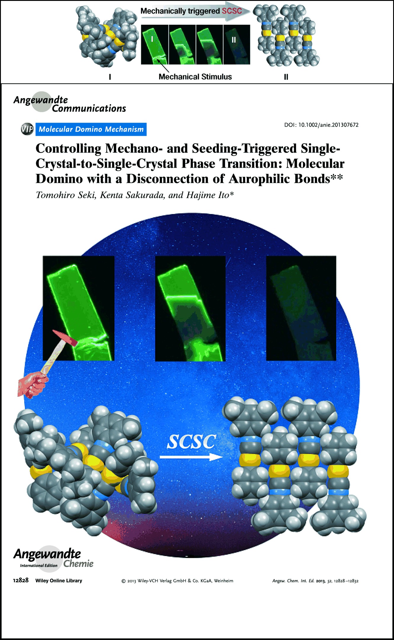 Controlling Mechano- and Seeding-Triggered Single-Crystal-to-Single-Crystal Phase Transition: Molecular Domino with a Disconnection of Aurophilic Bonds