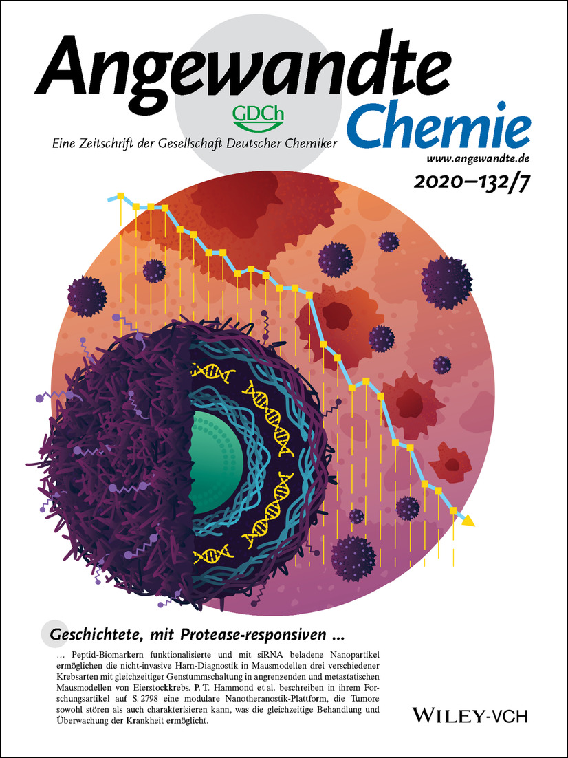 Rücktitelbild: Theranostic Layer-by-Layer Nanoparticles for Simultaneous Tumor Detection and Gene Silencing (Angew. Chem. 7/2020) Volume 132 Issue 7, 2020