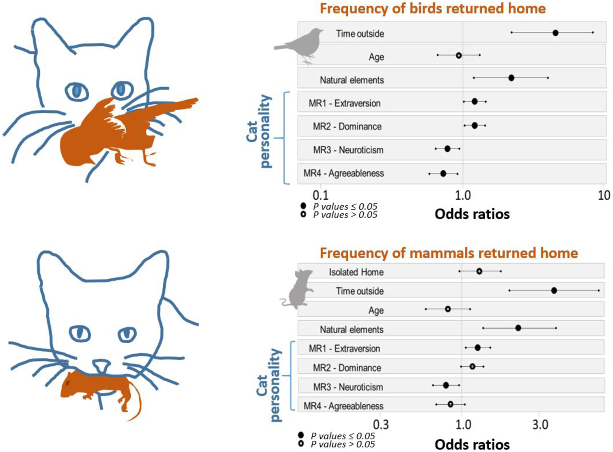 Pet cat personality linked to owner-reported predation frequency