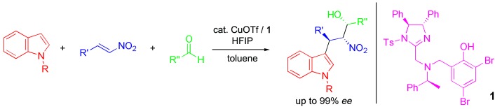 Tandem Catalytic Asymmetric Friedel–Crafts/Henry Reaction: Control of Three Contiguous Acyclic Stereocenters