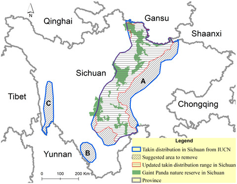 The need for IUCN species distribution update—The case from takin (Budorcas taxicolor) in Southwest China