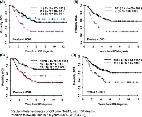 Inflammatory breast cancer appearance at presentation is associated with overall survival