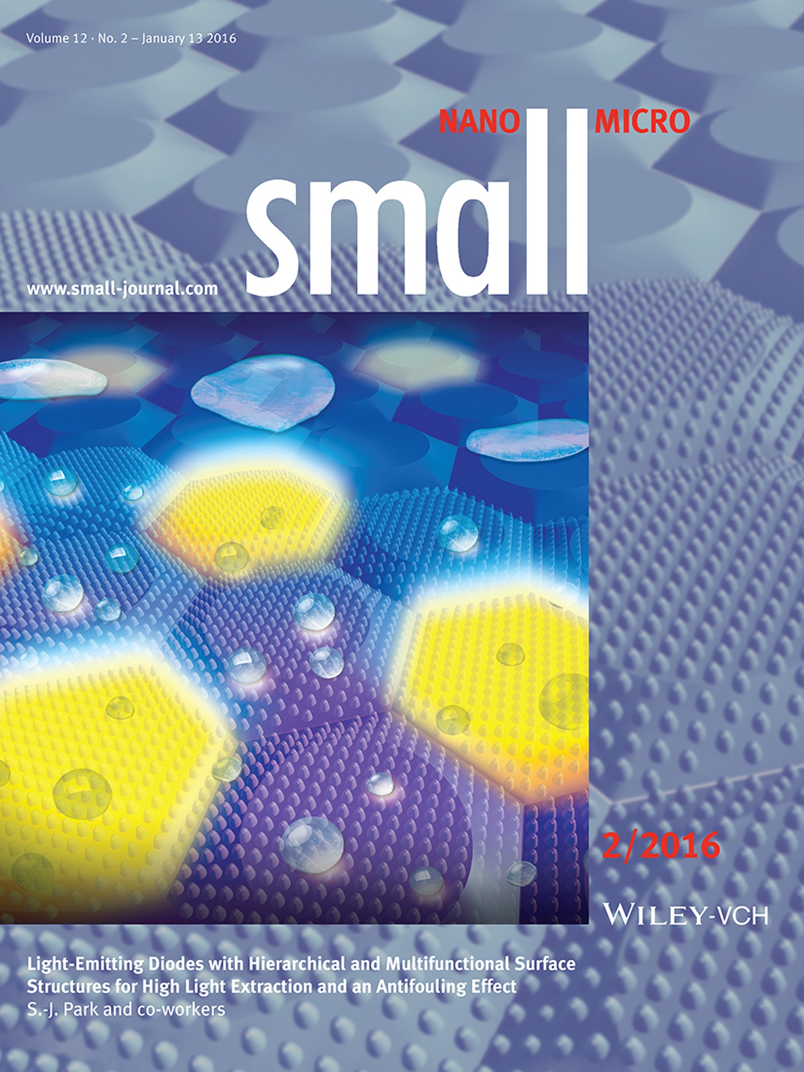 Light-Emitting Diodes: Light-Emitting Diodes with Hierarchical and Multifunctional Surface Structures for High Light Extraction and an Antifouling Effect (Small 2/2016)