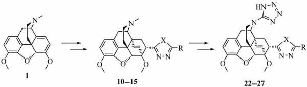 Synthesis and Pharmacological Evaluation of Some Novel Thebaine Derivatives: N-(Tetrazol-1H-5-yl)-6,14-endoethenotetrahydrothebaine Incorporating the 1,3,4-Oxadiazole or the 1,3,4-Thiadiazole Moiety