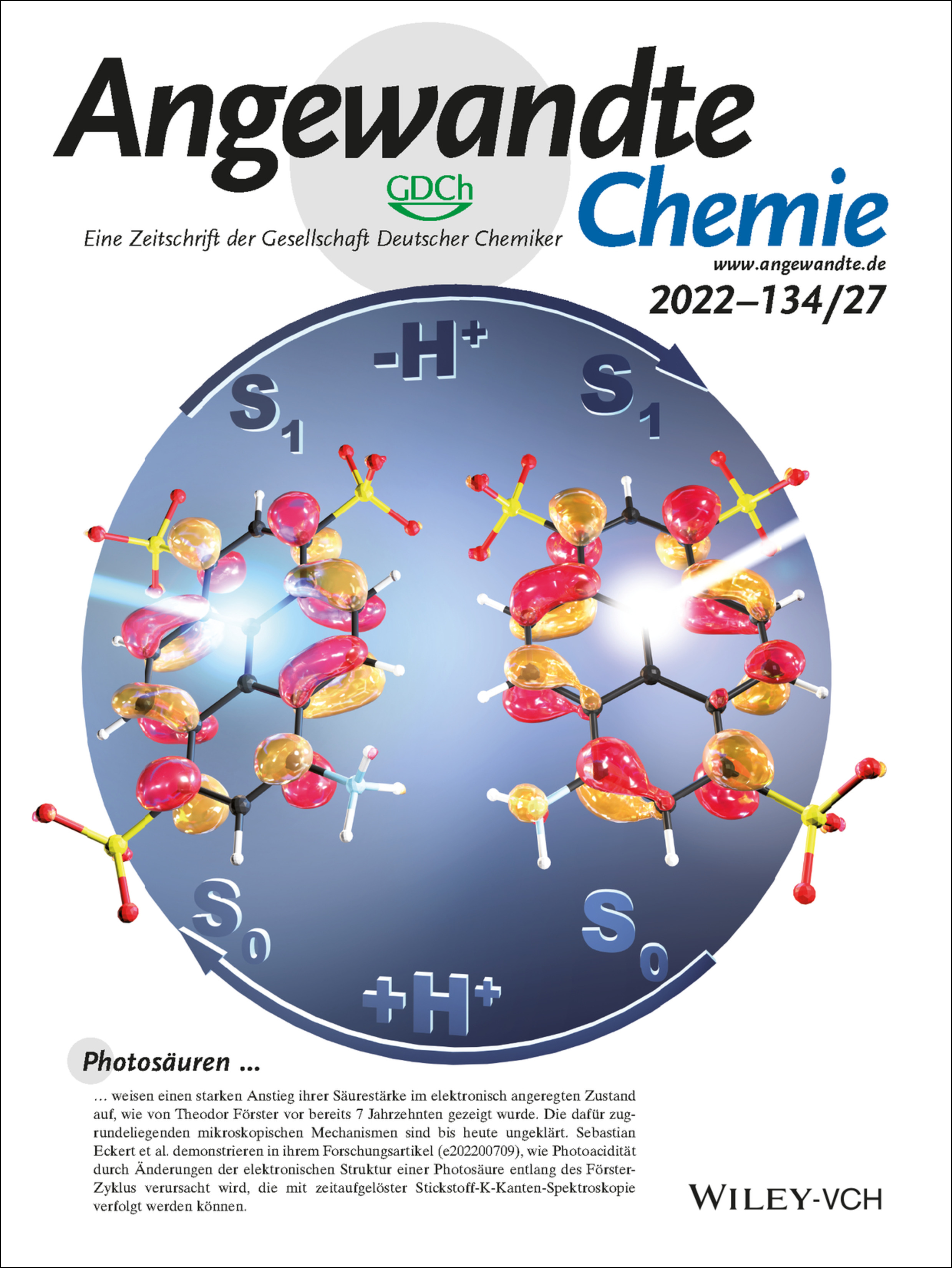 Innentitelbild: Änderungen der elektronischen Struktur einer Amino-Photosäure entlang des Förster Zyklus (Angew. Chem. 27/2022) Volume 134 Issue 27, 2022