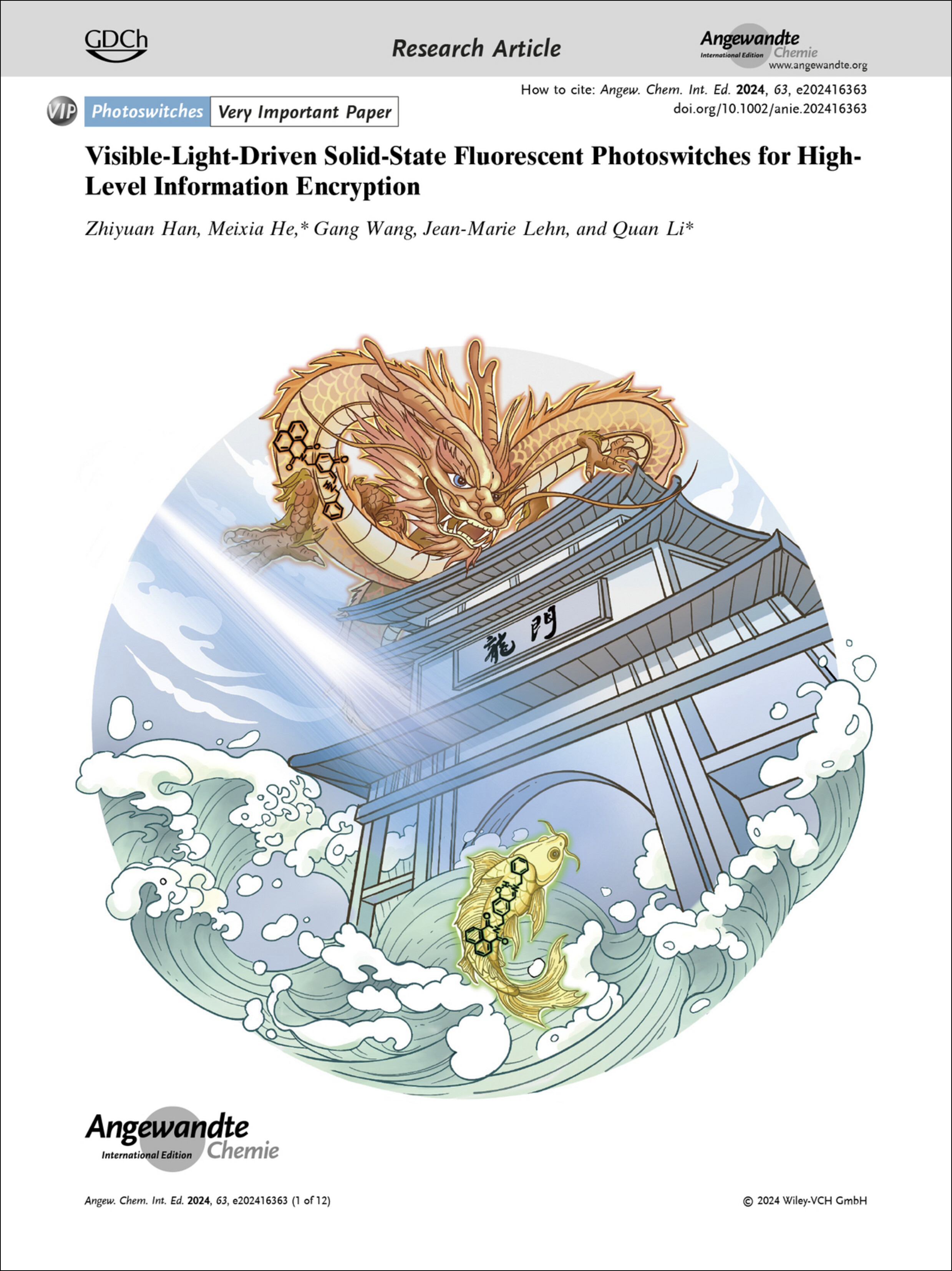Frontispiece: Visible-Light-Driven Solid-State Fluorescent Photoswitches for High-Level Information Encryption Volume 63 Issue 51, 2024