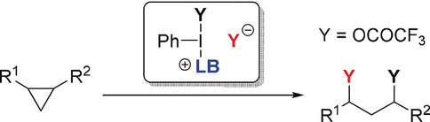 Lewis Base-Promoted Ring-Opening 1,3-Dioxygenation of Unactivated Cyclopropanes Using a Hypervalent Iodine Reagent