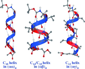 Structural Characterization of Backbone-Expanded Helices in Hybrid Peptides: (αγ)n and (αβ)n Sequences with Unconstrained β and γ Homologues of L-Val