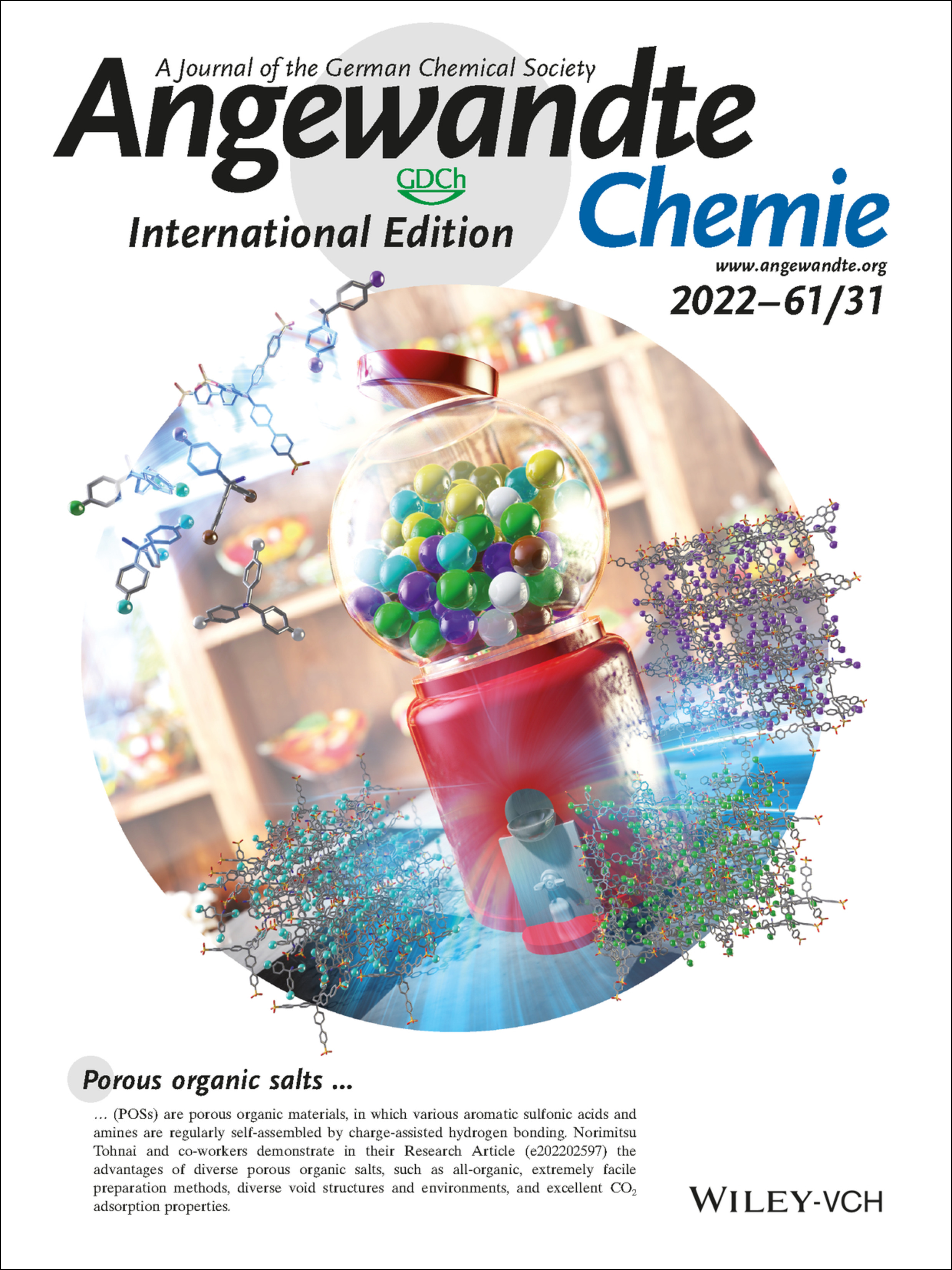 Inside Cover: Porous Organic Salts: Diversifying Void Structures and Environments (Angew. Chem. Int. Ed. 31/2022) Volume 61 Issue 31, 2022