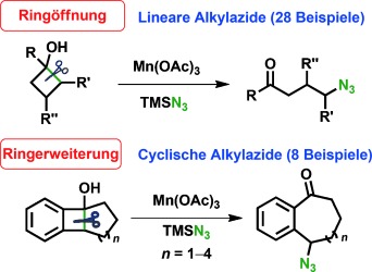 Manganese-Catalyzed Oxidative Azidation of Cyclobutanols: Regiospecific Synthesis of Alkyl Azides by C<span class='icomoon'></span>C Bond Cleavage