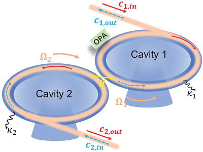 Nonreciprocal Amplification in Coupled-Rotating Cavities Around Exceptional Points