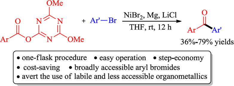 Nickel-Catalyzed Cross-Electrophile Coupling of Triazine Esters with Aryl Bromides