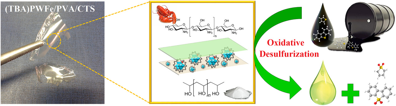 Synthesis and characterization of new organic–inorganic nanohybrid film (TBA)PWFe/PVA/CTS as an efficient and reusable amphiphilic catalyst for ODS of real fuel