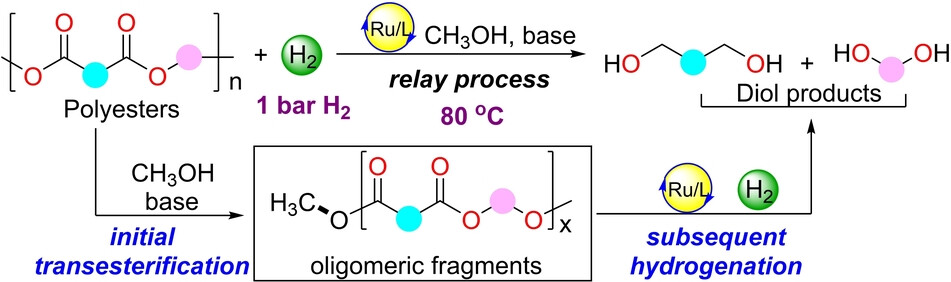 Highly Efficient Depolymerization of Waste Polyesters Enabled by Transesterification/Hydrogenation Relay Under Mild Conditions