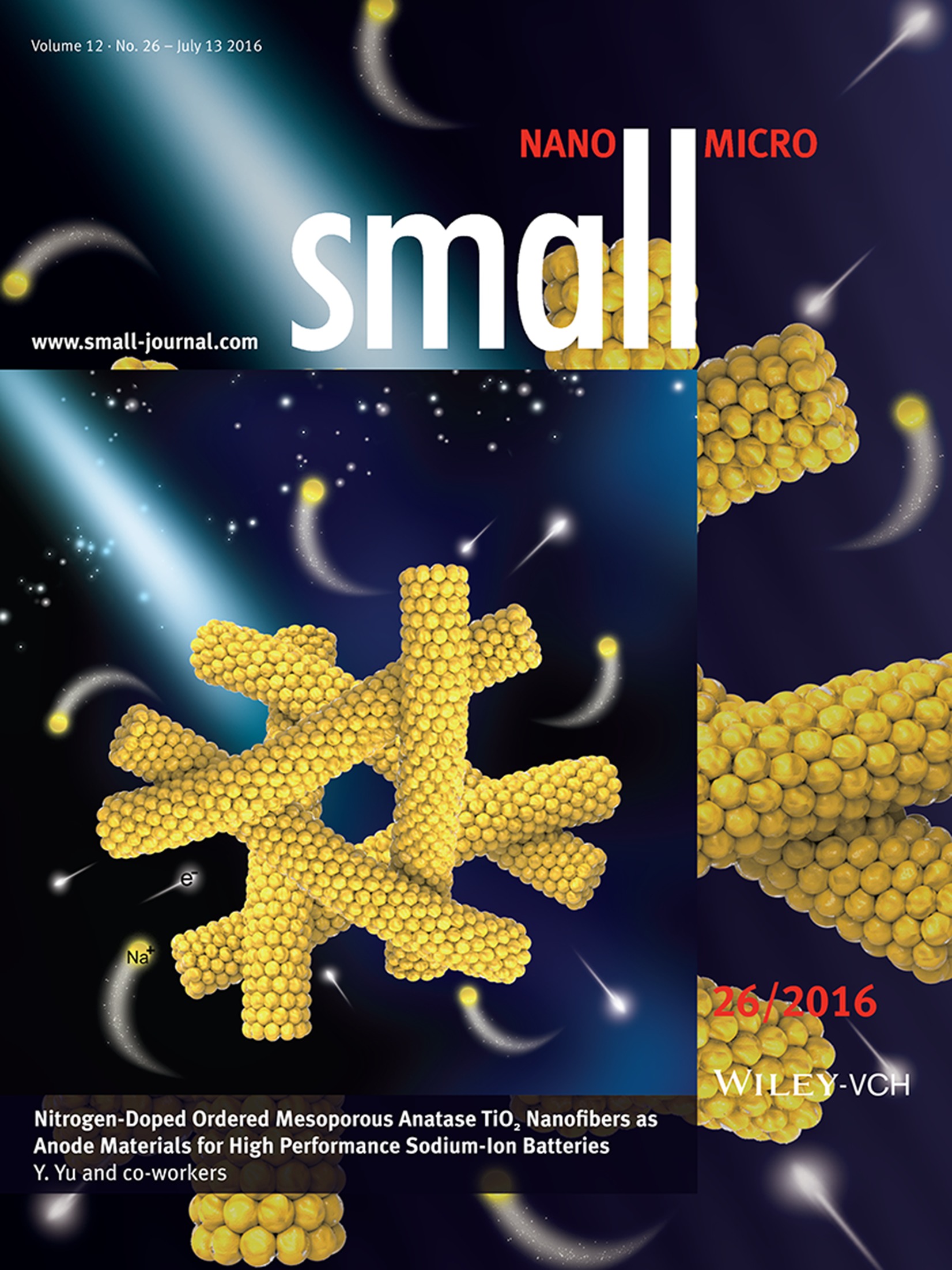 Energy Storage: Nitrogen-Doped Ordered Mesoporous Anatase TiO2 Nanofibers as Anode Materials for High Performance Sodium-Ion Batteries (Small 26/2016)