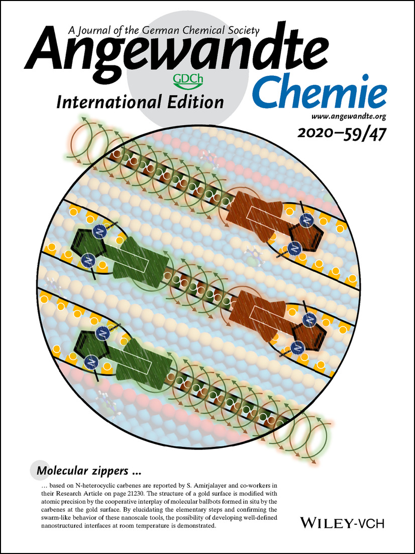 Inside Cover: Cooperation of N-Heterocyclic Carbenes on a Gold Surface (Angew. Chem. Int. Ed. 47/2020) Volume 59 Issue 47, 2020