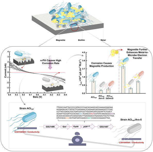 Accelerated Microbial Corrosion by Magnetite and Electrically Conductive Pili through Direct Fe0-to-Microbe Electron Transfer