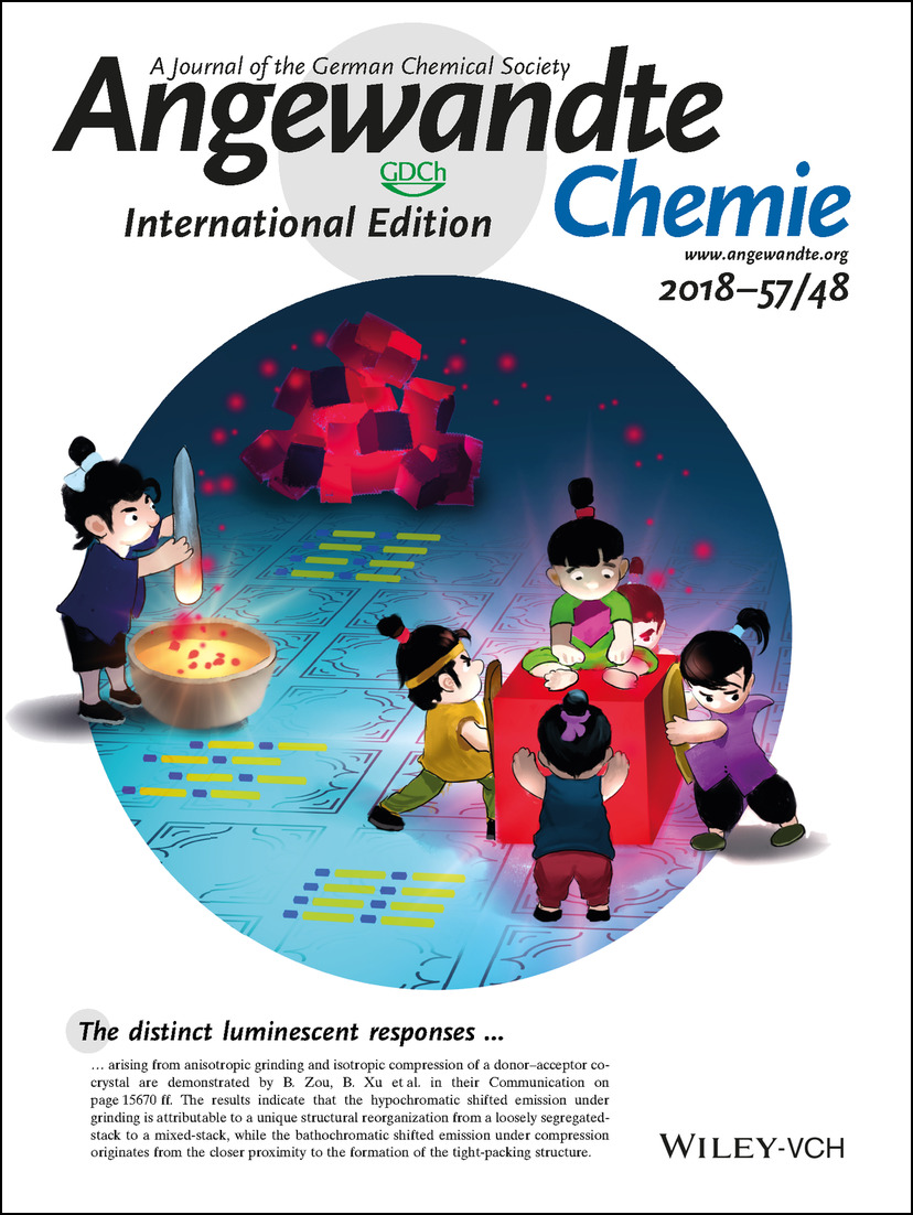 Inside Back Cover: Piezochromic Luminescence of Donor–Acceptor Cocrystals: Distinct Responses to Anisotropic Grinding and Isotropic Compression (Angew. Chem. Int. Ed. 48/2018) Volume 57 Issue 48, 2018