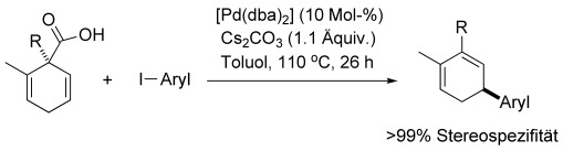 Stereospezifische Palladium-katalysierte decarboxylierende C(sp3)-C(sp2)-Kupplung von 2,5-Cyclohexadien-1-carbonsäure- Derivaten mit Aryliodiden
