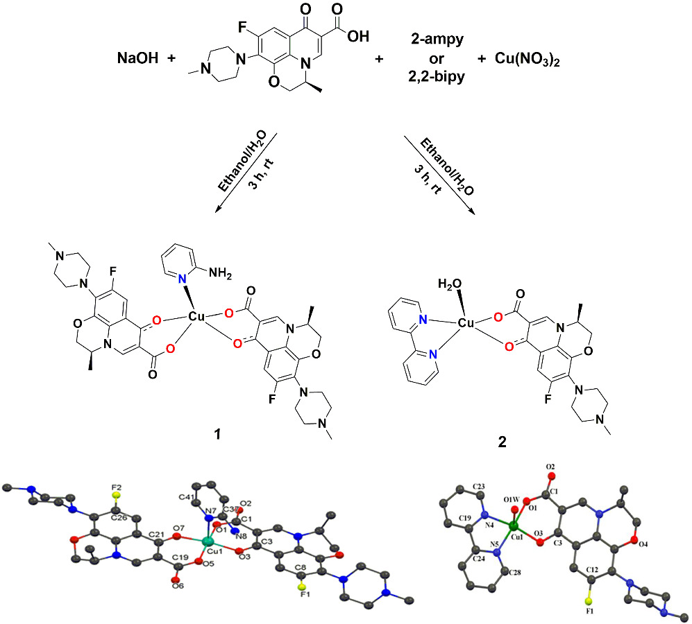 Two novel Cu (II) levofloxacin complexes with different bioactive nitrogen-based ligands; single-crystal X-ray and various biological activities determinations