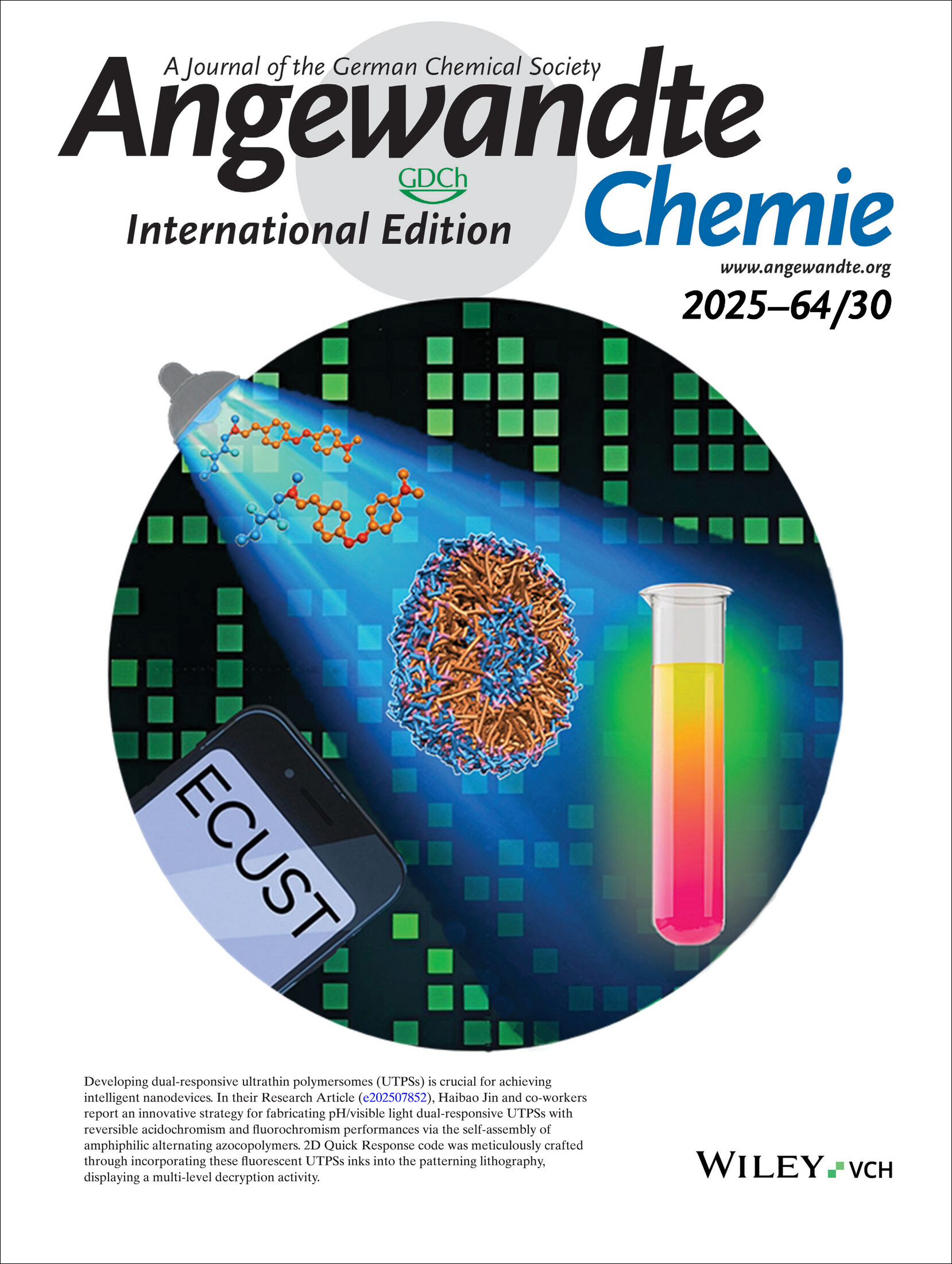 Inside Back Cover: Dual-Responsive Ultrathin Polymersomes with Reversible Transitions on Acidochromism and Fluorochromism Performances for Multiple Information Encryption (Angew. Chem. Int. Ed. 30/2025) Volume 64 Issue 30, 2025