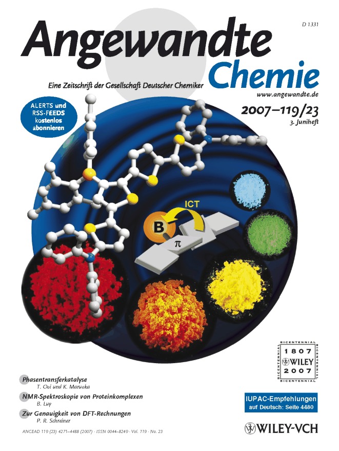 Titelbild: 3-Boryl-2,2′-bithiophene as a Versatile Core Skeleton for Full-Color Highly Emissive Organic Solids (Angew. Chem. 23/2007)