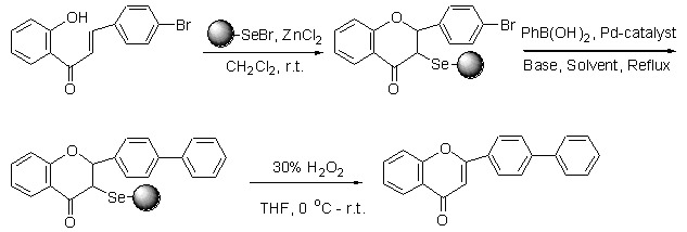 Optimized Palladium(0)-catalyzed Suzuki Cross-coupling Reaction of Polystyrene-supported Selenenyl Flavanones: A Convenient Preparation of Biaryl-chromen-4-one