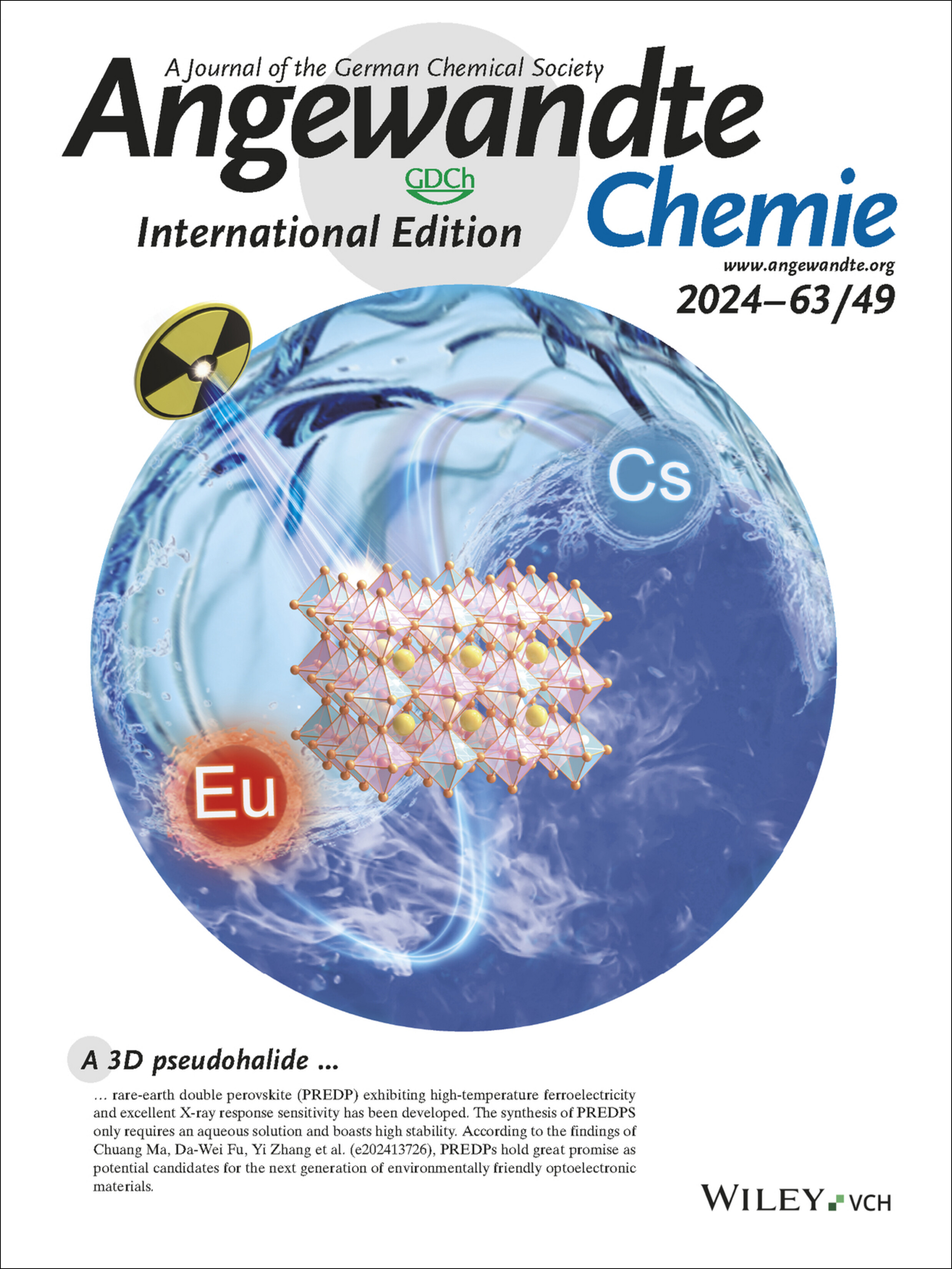 Inside Back Cover: Exploring Aqueous Solution-Processed Pseudohalide Rare-Earth Double Perovskite Ferroelectrics toward X-Ray Detection with High Sensitivity (Angew. Chem. Int. Ed. 49/2024) Volume 63 Issue 49, 2024