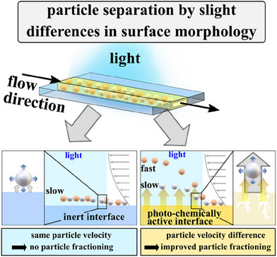 Surface-Sensitive Fractioning of Flowing Colloidal Suspensions Sedimented at a Photochemically Active Wall