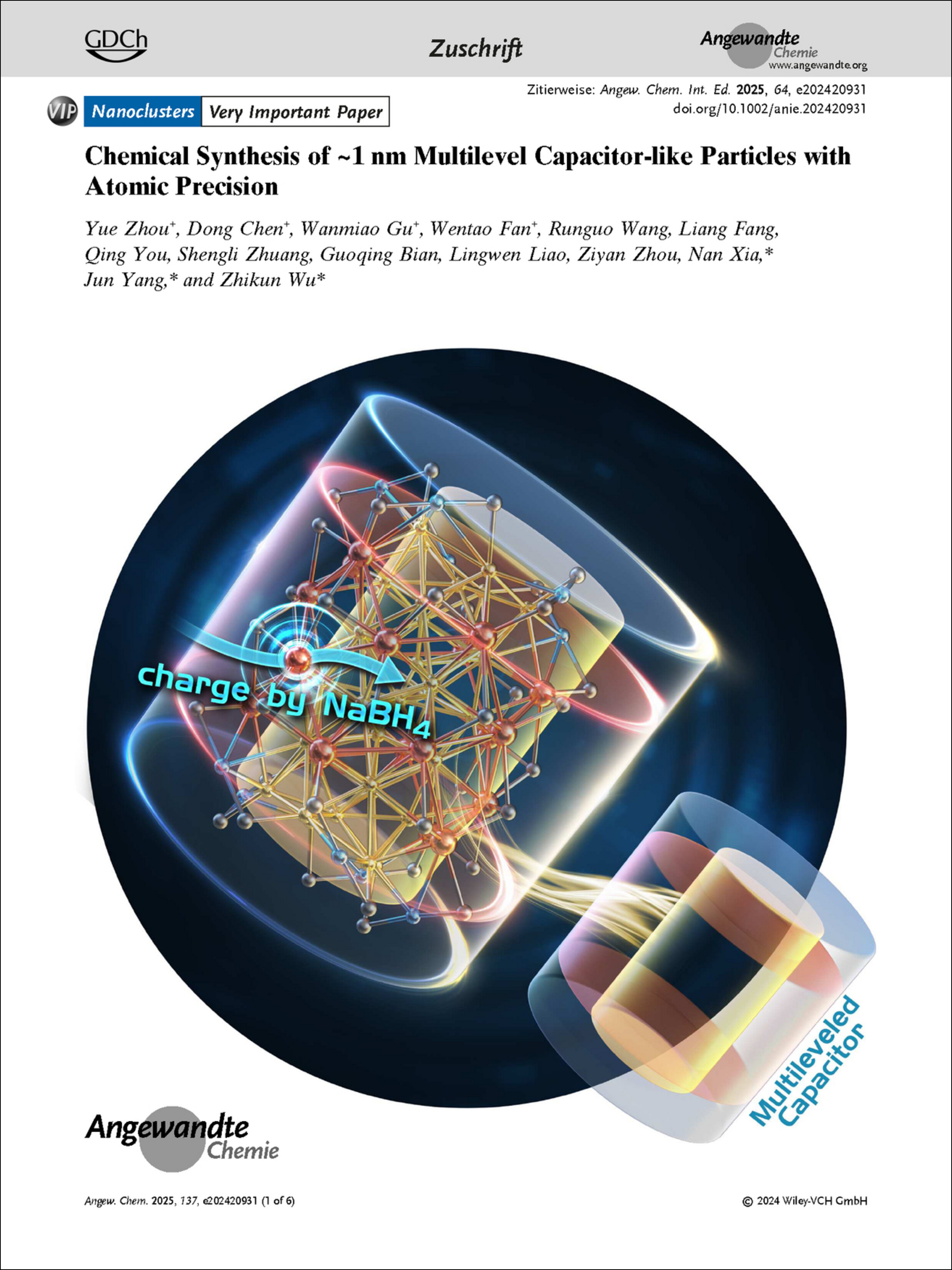 Frontispiz: Chemical Synthesis of ~1 nm Multilevel Capacitor-like Particles with Atomic Precision Volume 137 Issue 8, 2025