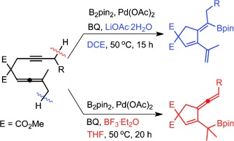 Control of Selectivity in Palladium-Catalyzed Oxidative Carbocyclization/Borylation of Allenynes