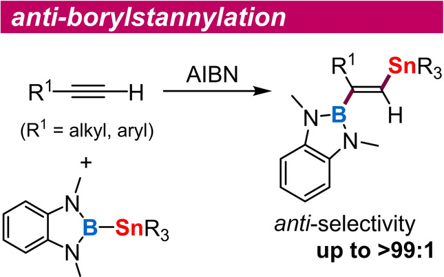 anti-Selective Borylstannylation of Alkynes with (o-Phenylenediaminato)borylstannanes by a Radical Mechanism