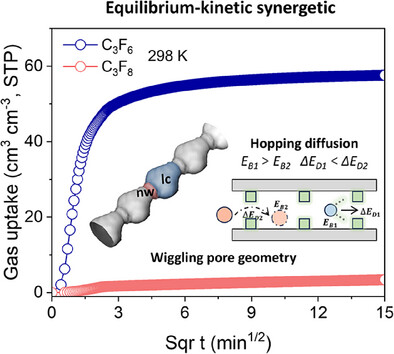 Hopping Diffusion in Wiggling Nanopore Architecture of MOF Enabling Synergistic Equilibrium-Kinetic Separation of Fluorinated Propylene and Propane