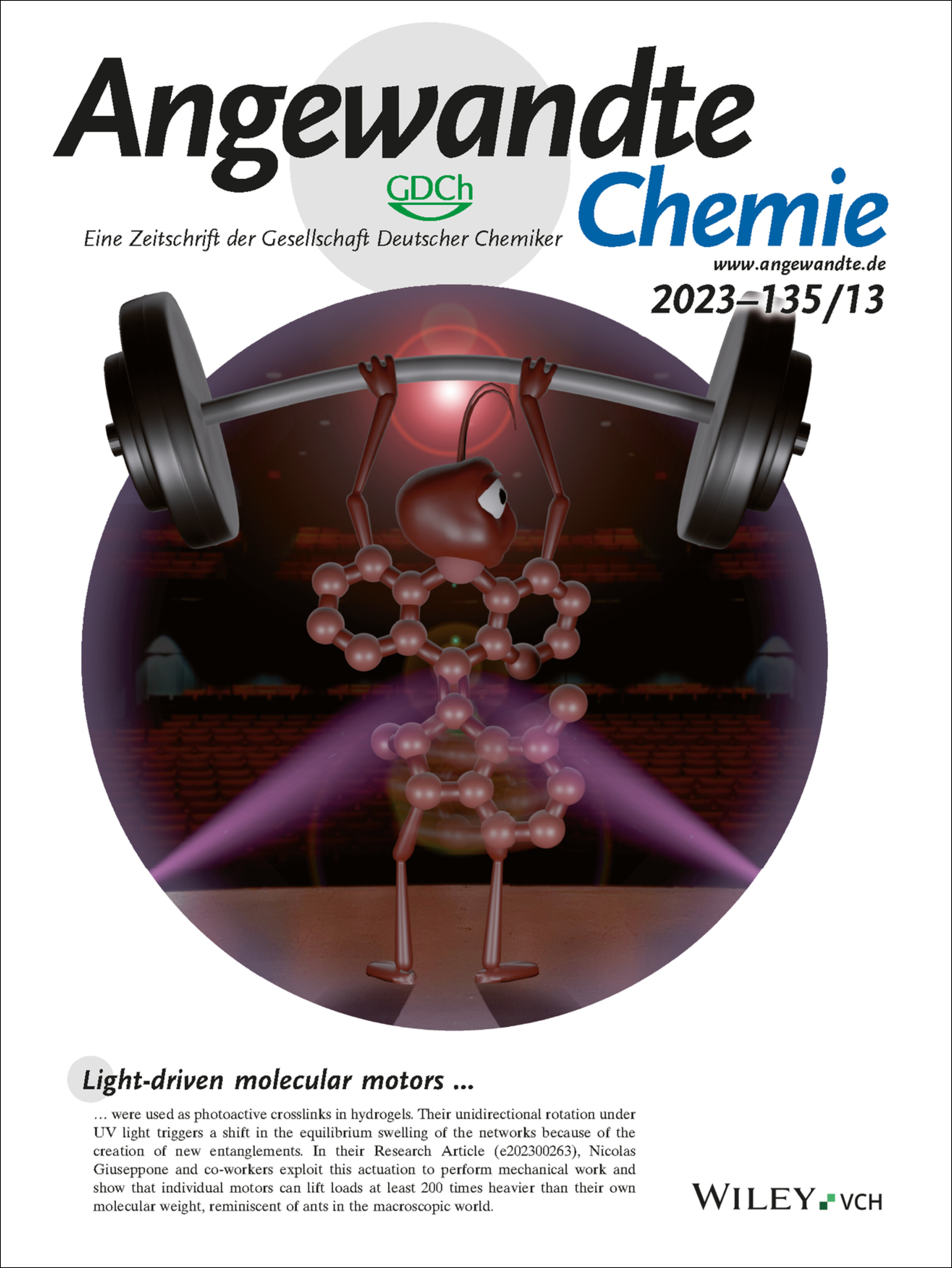 Innentitelbild: Bending Actuation of Hydrogels through Rotation of Light-Driven Molecular Motors (Angew. Chem. 13/2023) Volume 135 Issue 13, 2023