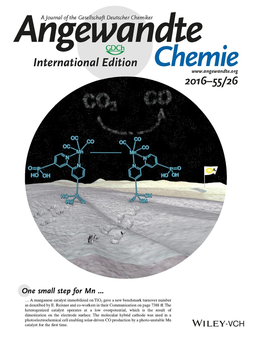 Inside Cover: Electrocatalytic and Solar-Driven CO2 Reduction to CO with a Molecular Manganese Catalyst Immobilized on Mesoporous TiO2 (Angew. Chem. Int. Ed. 26/2016) Volume 55 Issue 26, 2016