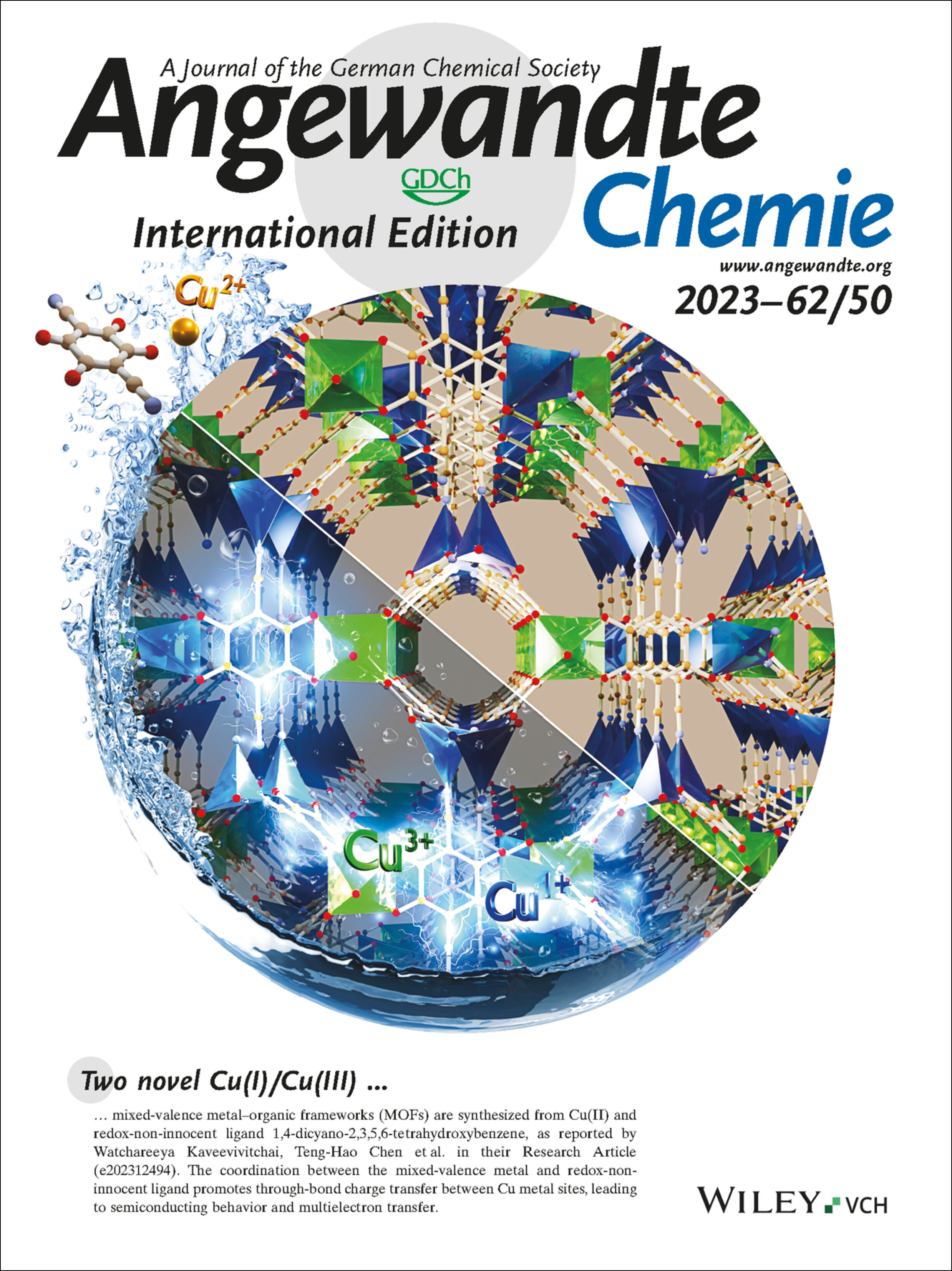 Back Cover: Mixed-Valence CuI/CuIII Metal–Organic Frameworks with Non-innocent Ligand for Multielectron Transfer (Angew. Chem. Int. Ed. 50/2023) Volume 62 Issue 50, 2023